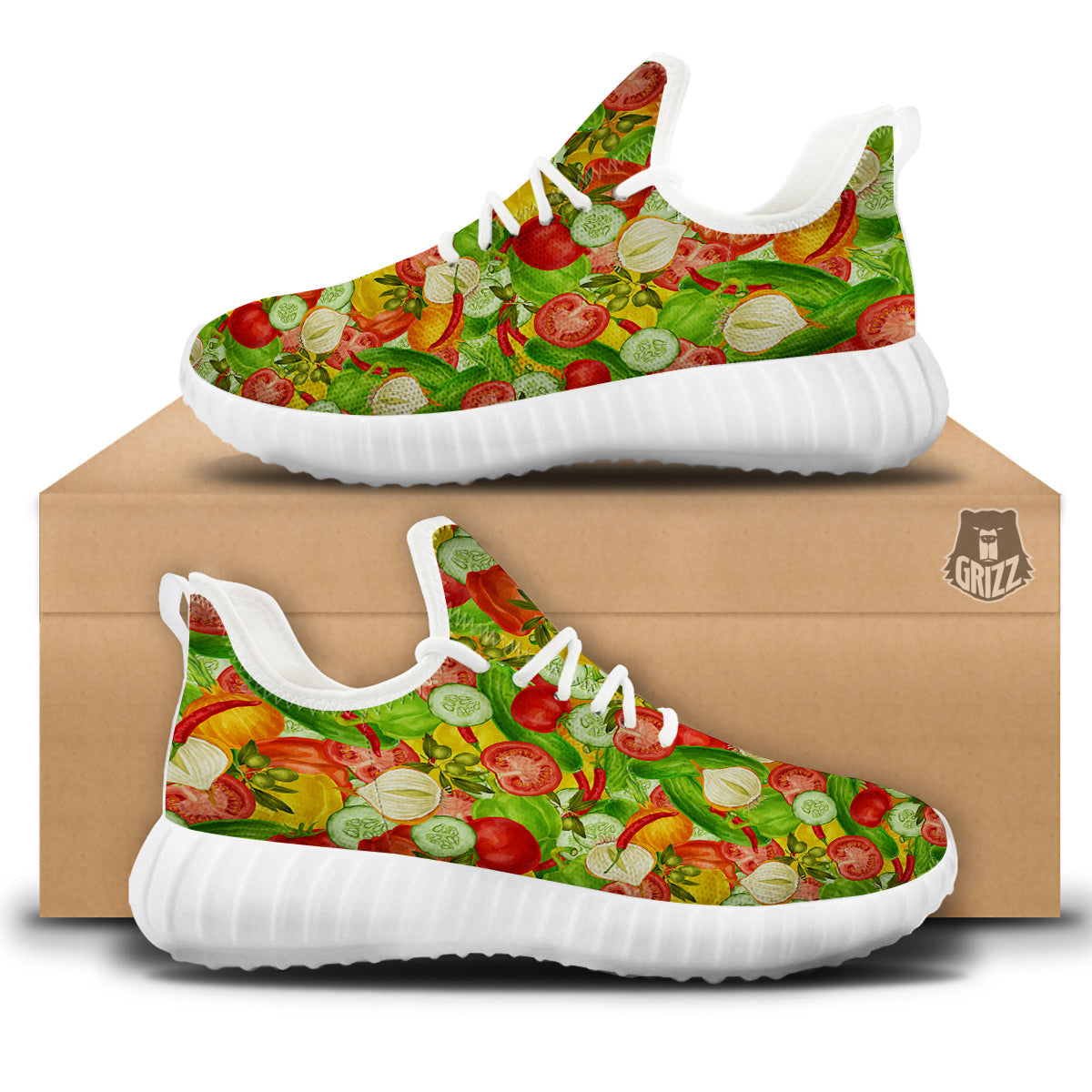 Pattern Vegan Print Pattern White Walking Shoes-grizzshop