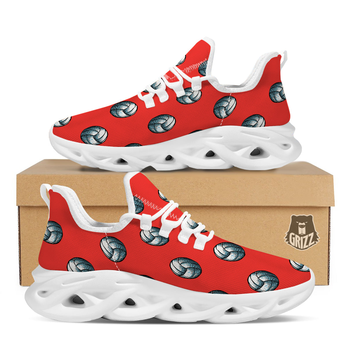 Pattern Volleyball Print Pattern White Running Shoes-grizzshop
