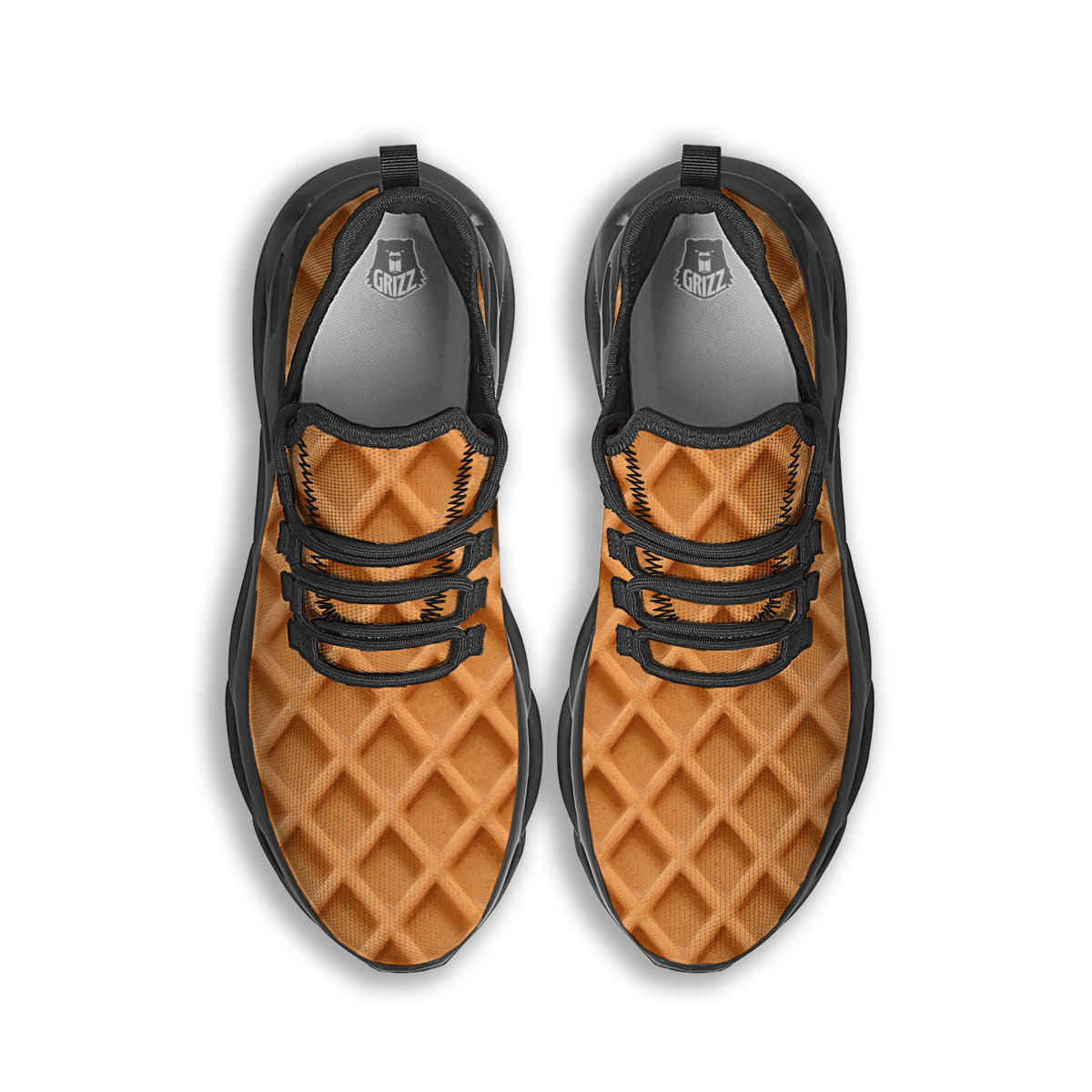 Pattern Waffle Print Black Running Shoes-grizzshop
