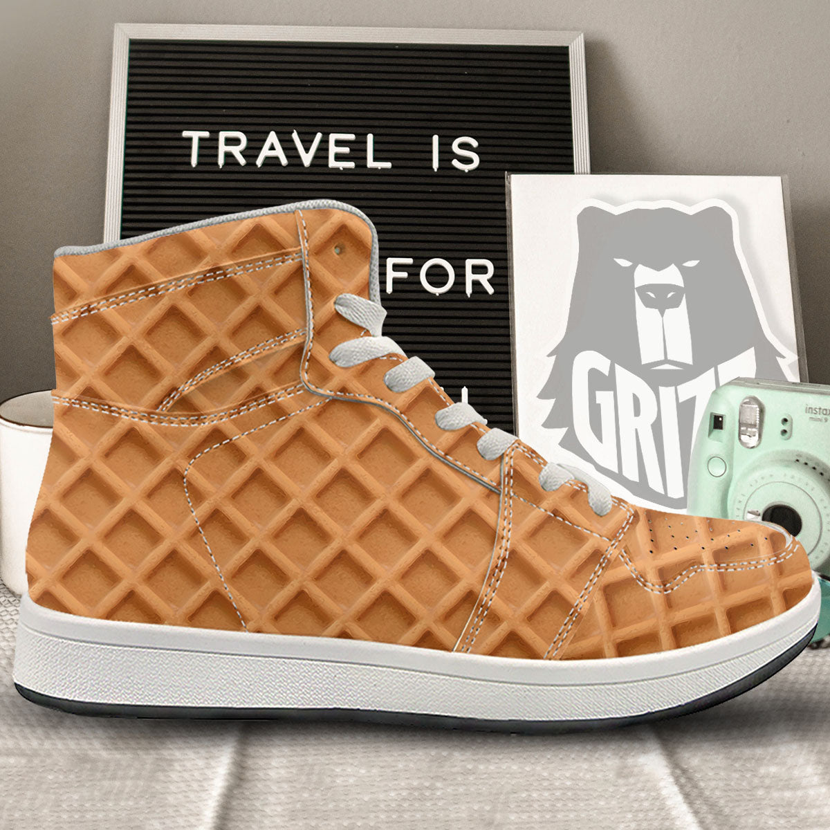 Pattern Waffle Print High Top Sneakers-grizzshop