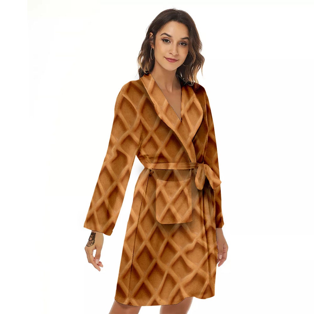 Pattern Waffle Print Women's Robe-grizzshop