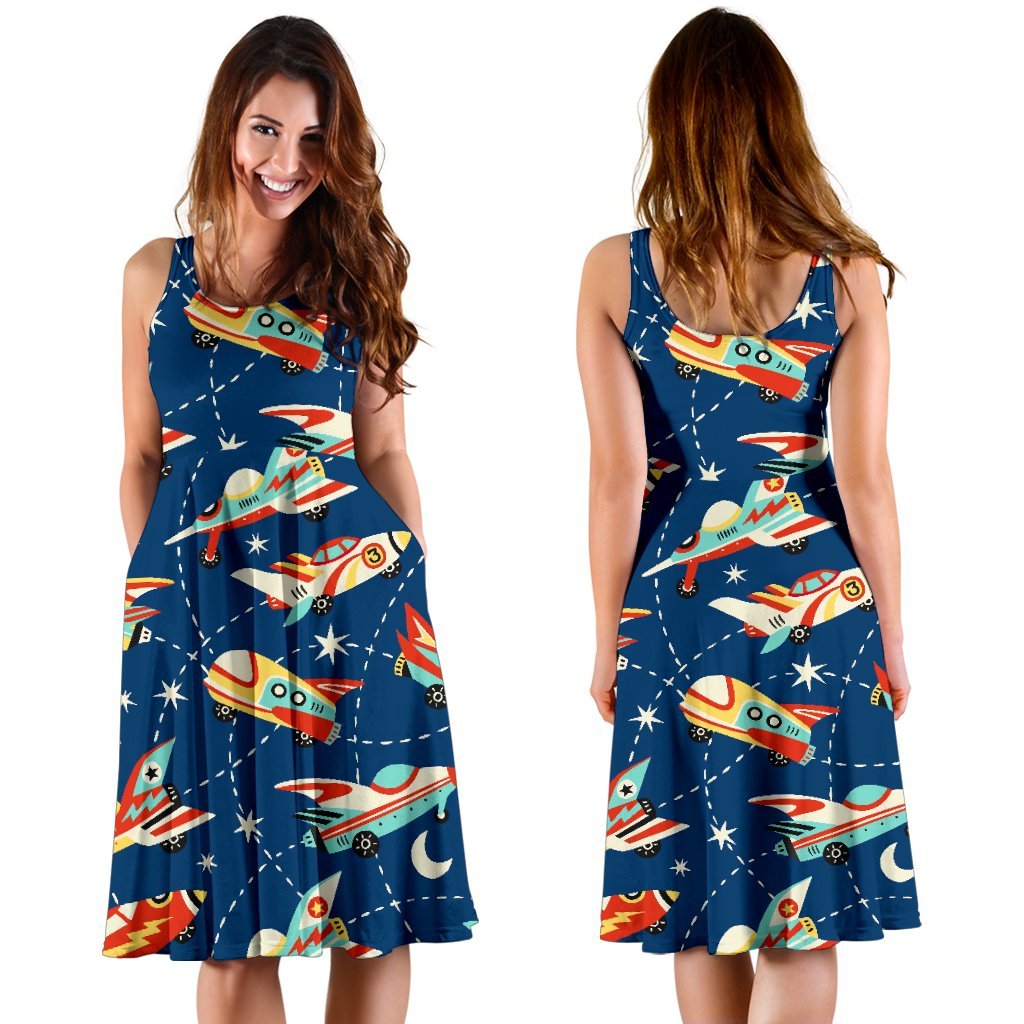 Pattern Airplane Print Dress-grizzshop
