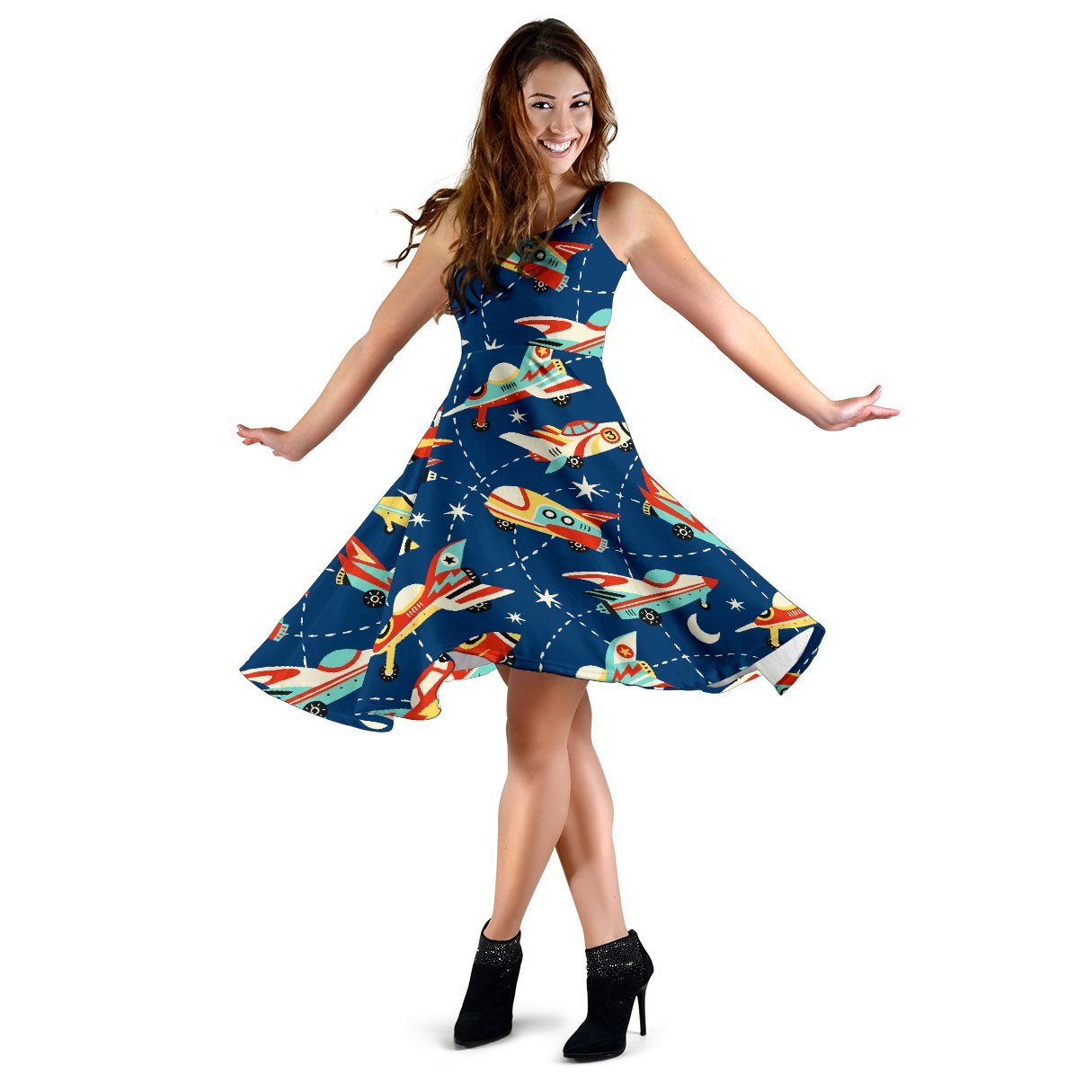 Pattern Airplane Print Dress-grizzshop