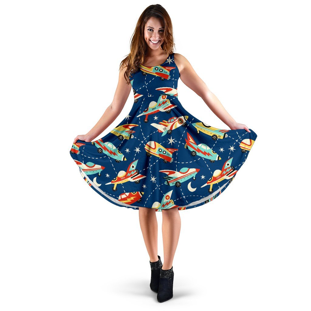 Pattern Airplane Print Dress-grizzshop