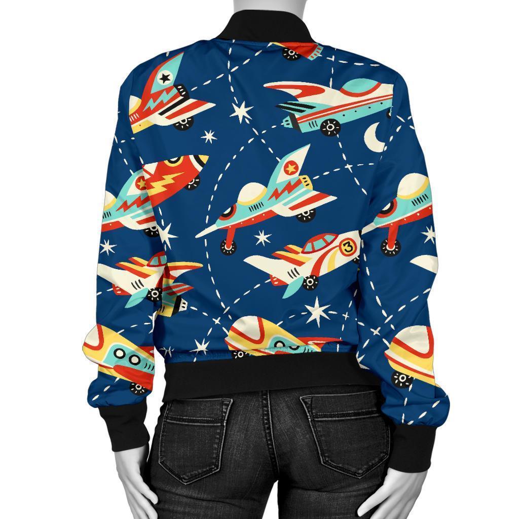 Pattern Airplane Print Women Casual Bomber Jacket-grizzshop