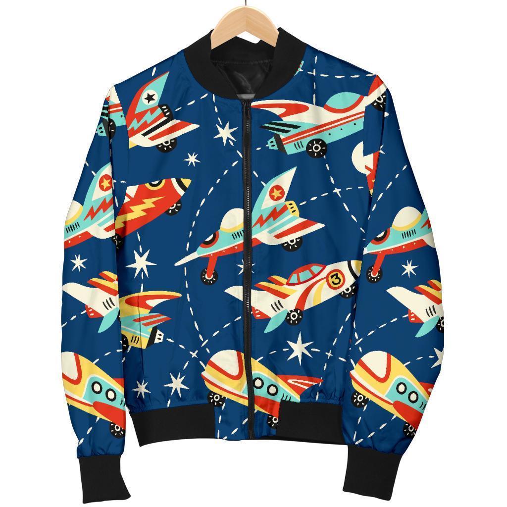 Pattern Airplane Print Women Casual Bomber Jacket-grizzshop