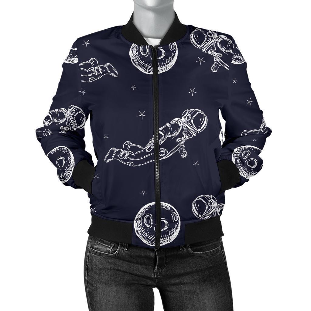 Pattern Print Astronaut Women Casual Bomber Jacket-grizzshop