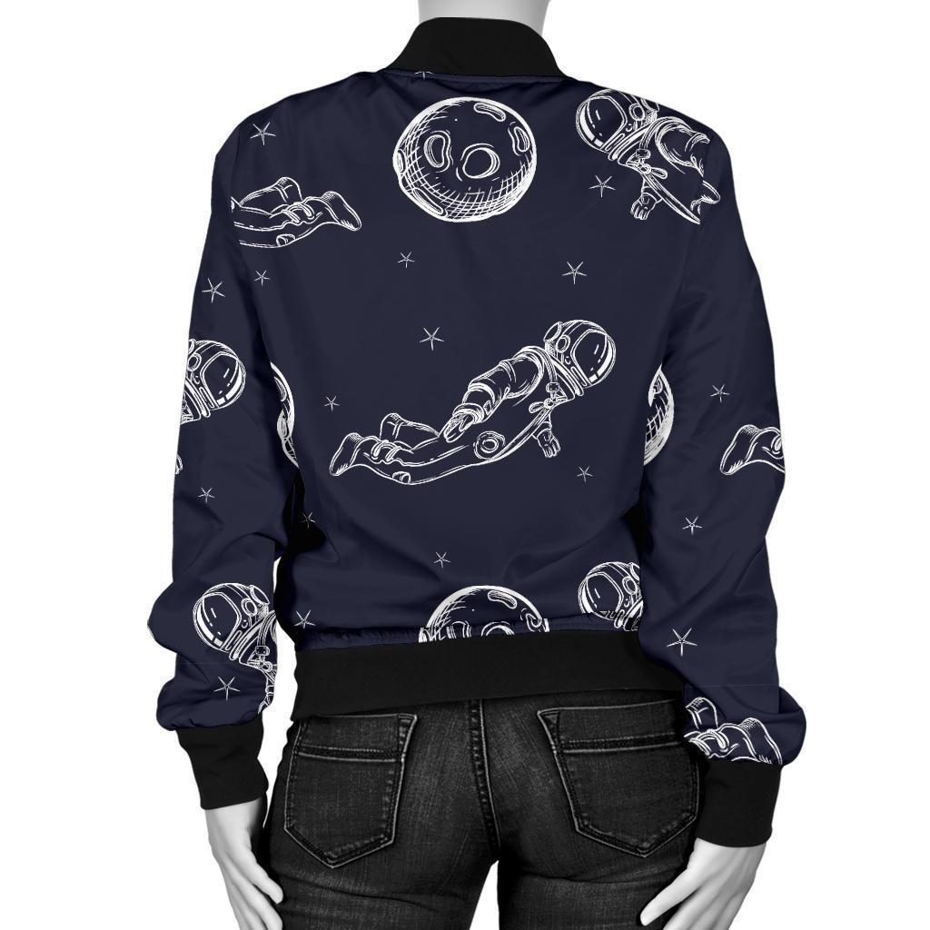 Pattern Print Astronaut Women Casual Bomber Jacket-grizzshop