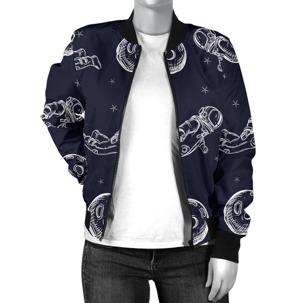 Pattern Print Astronaut Women Casual Bomber Jacket-grizzshop