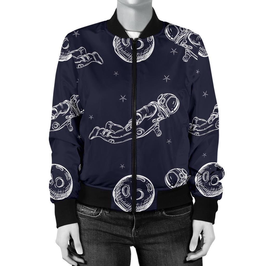 Pattern Print Astronaut Women Casual Bomber Jacket-grizzshop