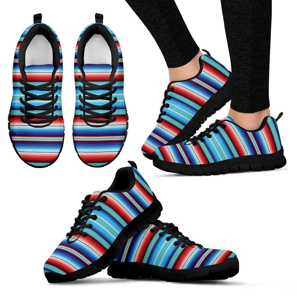 Pattern Print Baja Mexican Blanket Serape Black Sneaker Shoes For Men Women-grizzshop