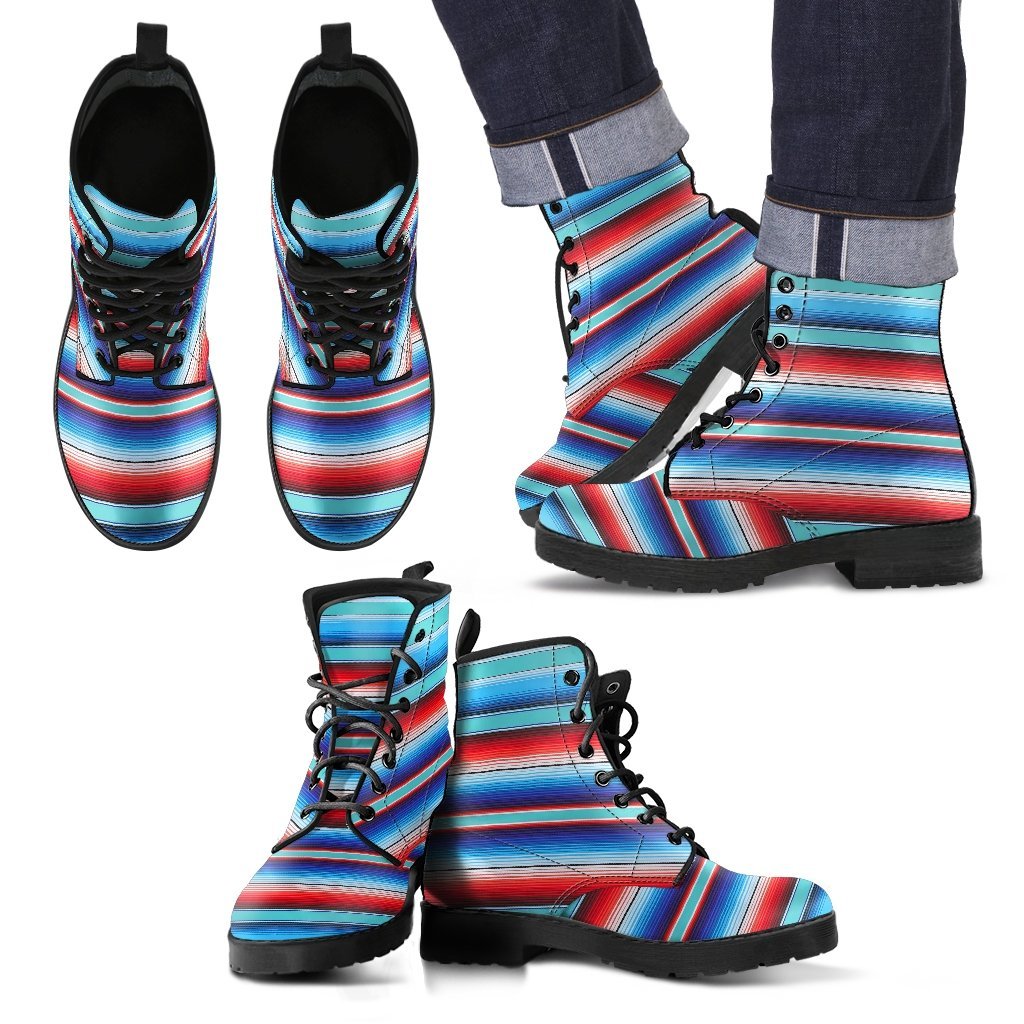 Pattern Print Baja Mexican Blanket Serape Men Women Leather Boots-grizzshop