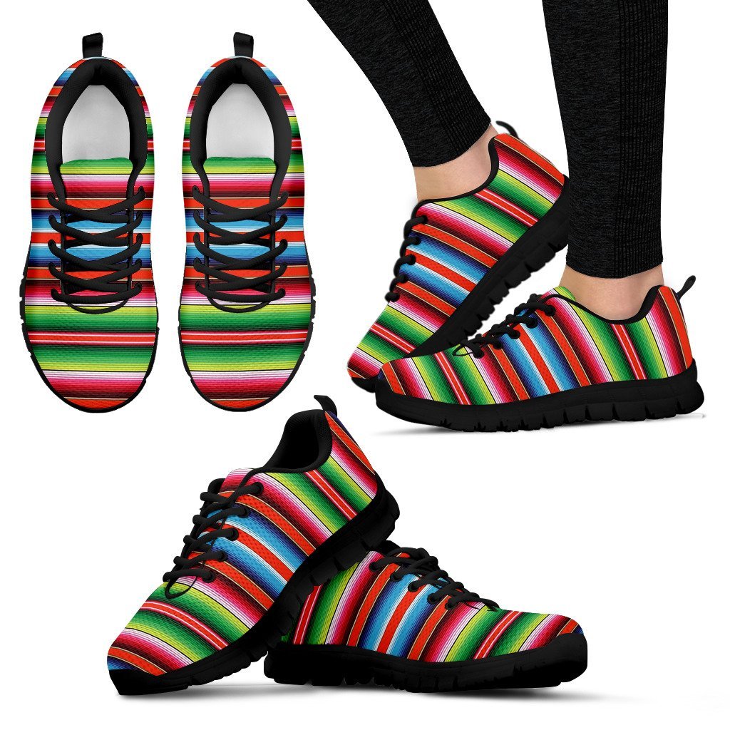 Pattern Print Baja Serape Mexican Blanket Black Sneaker Shoes For Men Women-grizzshop