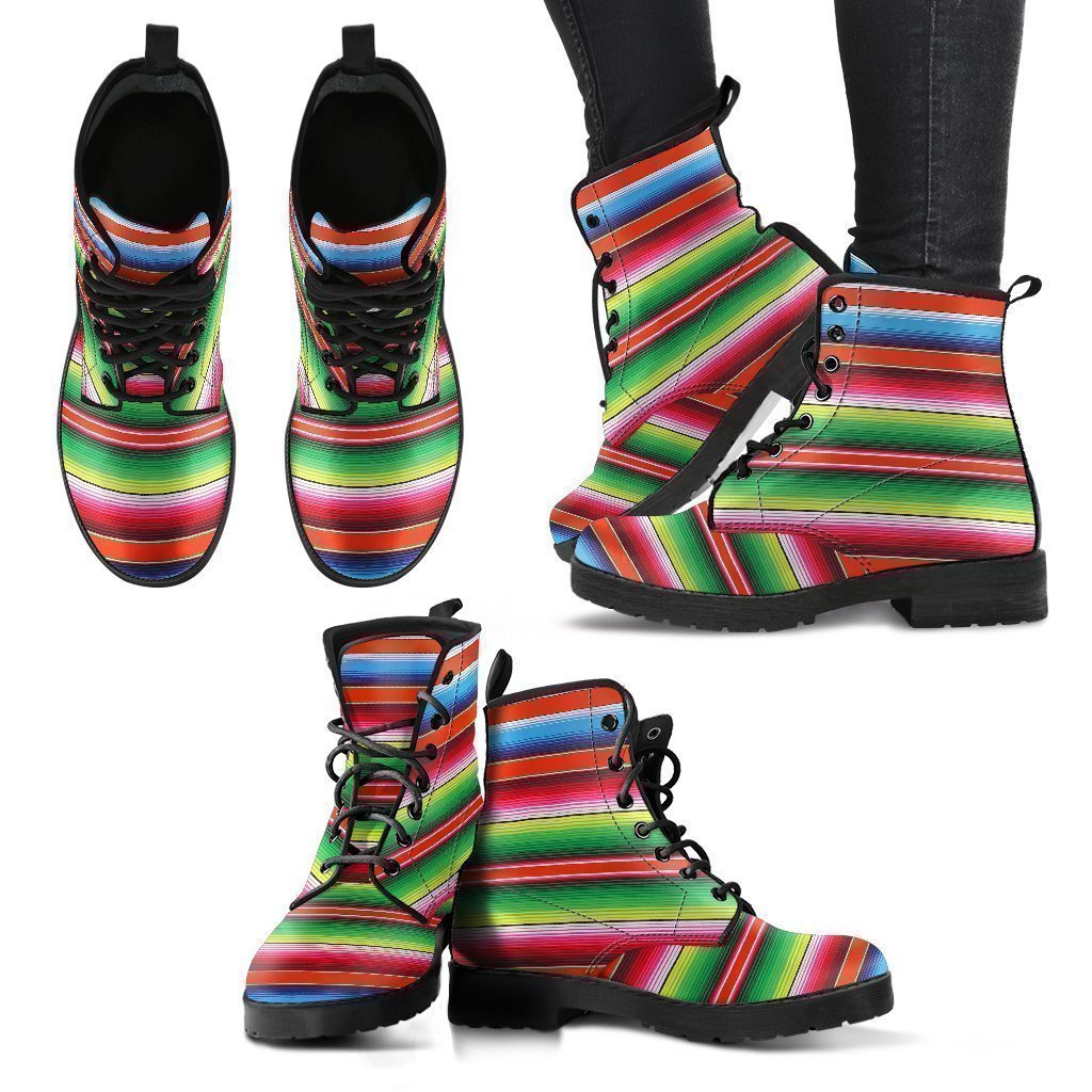 Pattern Print Baja Serape Mexican Blanket Men Women Leather Boots-grizzshop