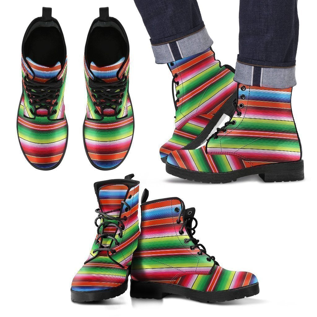 Pattern Print Baja Serape Mexican Blanket Men Women Leather Boots-grizzshop