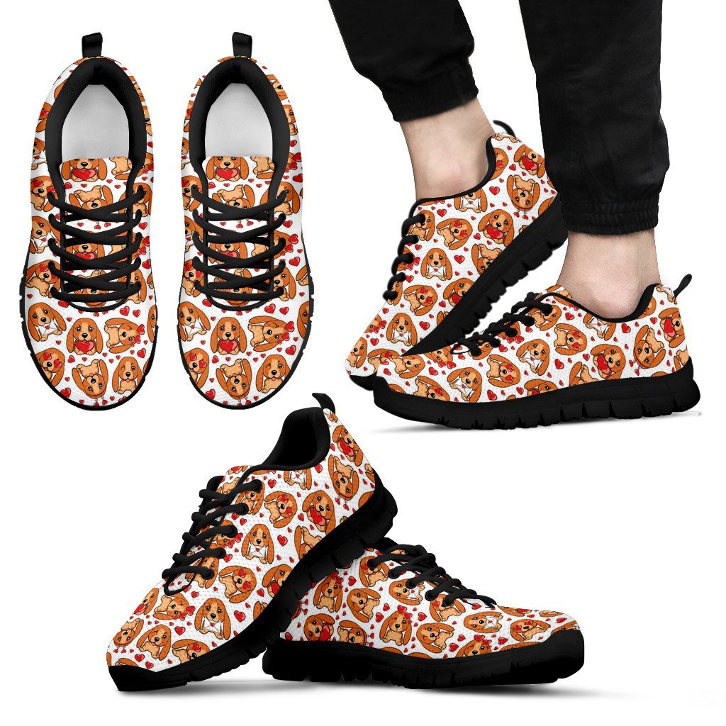 Pattern Print Basset Hound Dog Black Sneaker Shoes For Men Women-grizzshop