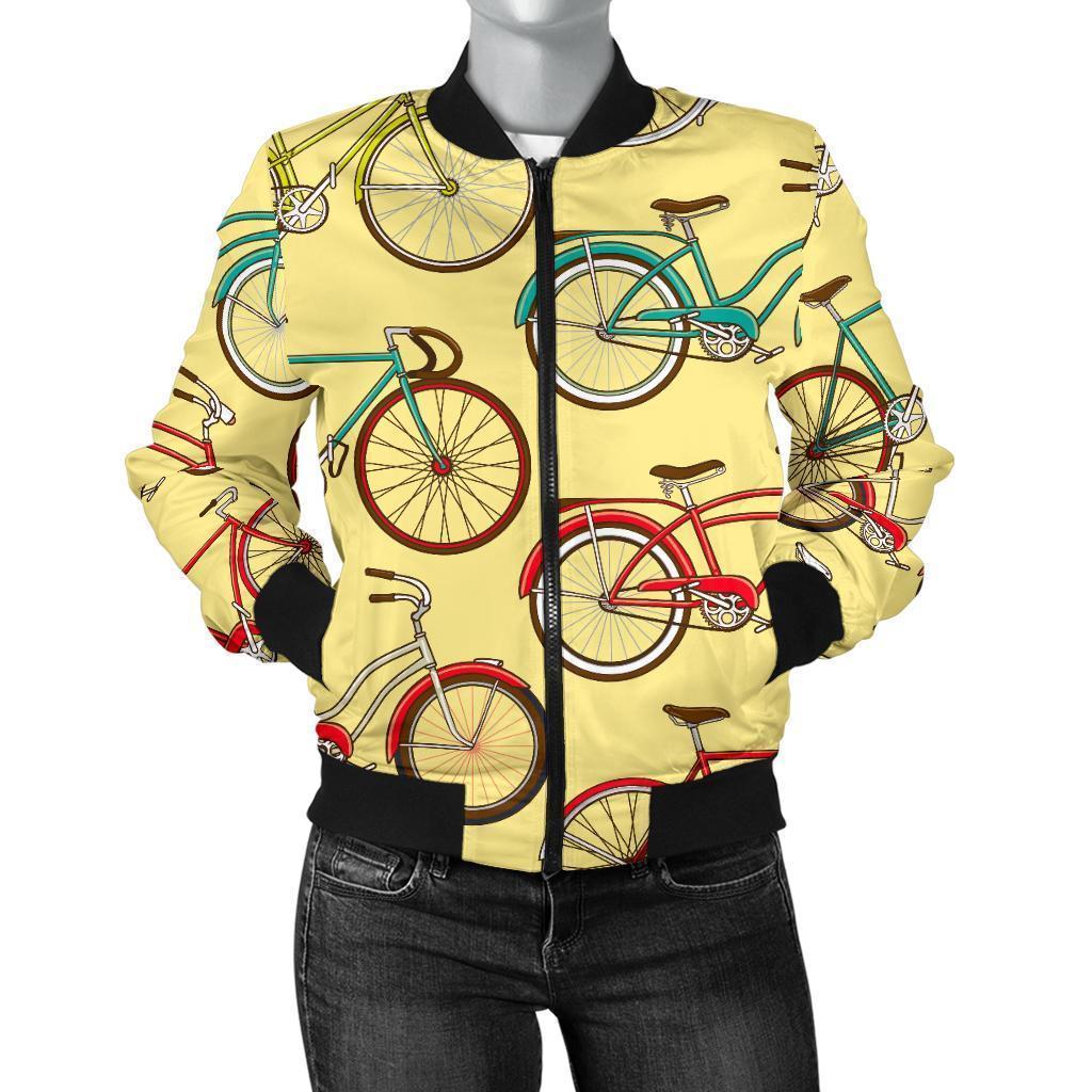 Pattern Print Bicycle Women Casual Bomber Jacket-grizzshop