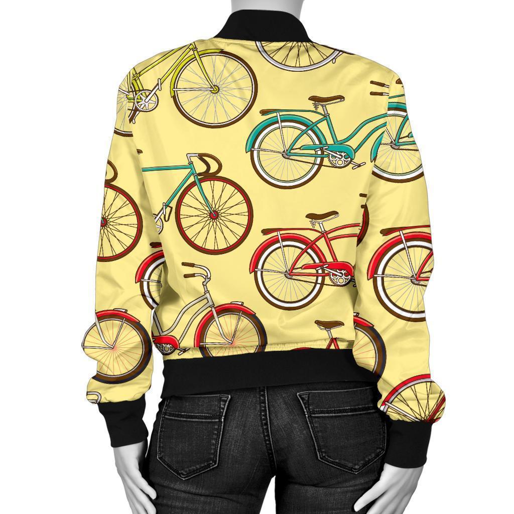 Pattern Print Bicycle Women Casual Bomber Jacket-grizzshop