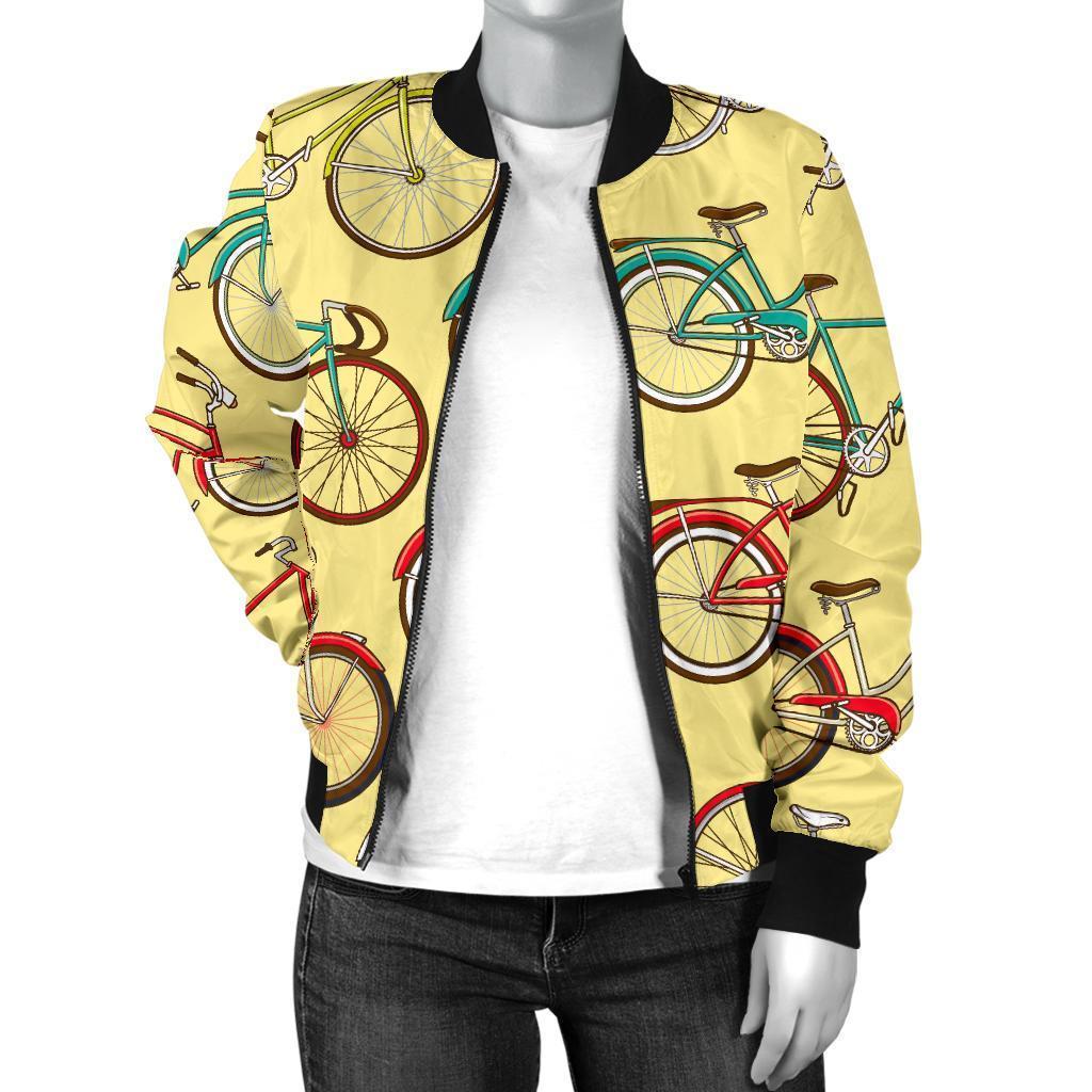 Pattern Print Bicycle Women Casual Bomber Jacket-grizzshop