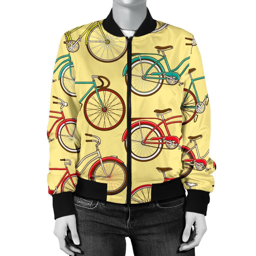Pattern Print Bicycle Women Casual Bomber Jacket-grizzshop