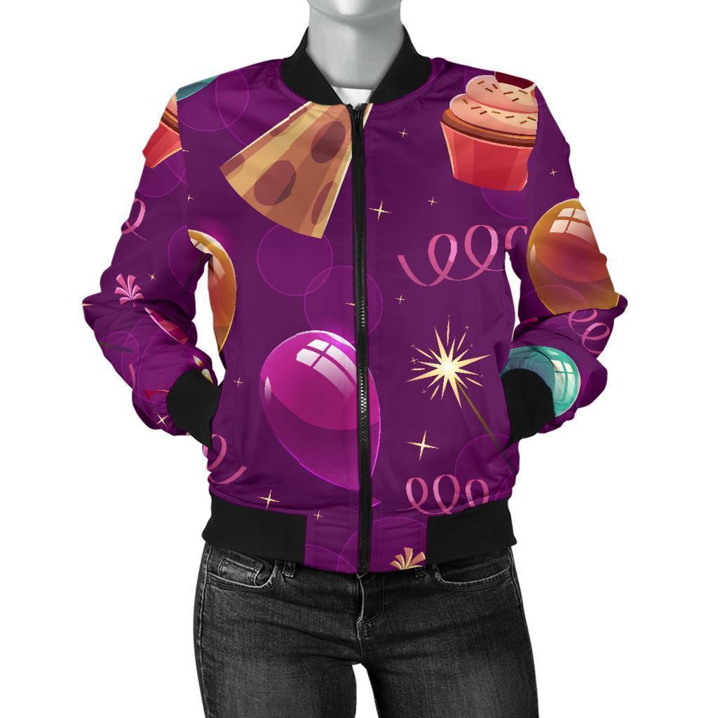 Pattern Print Birthday Women Casual Bomber Jacket-grizzshop
