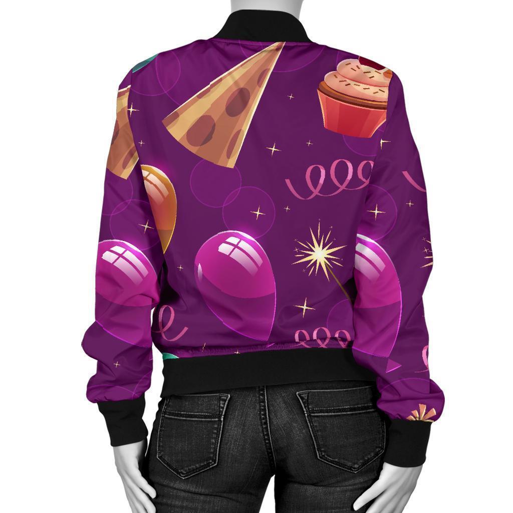 Pattern Print Birthday Women Casual Bomber Jacket-grizzshop