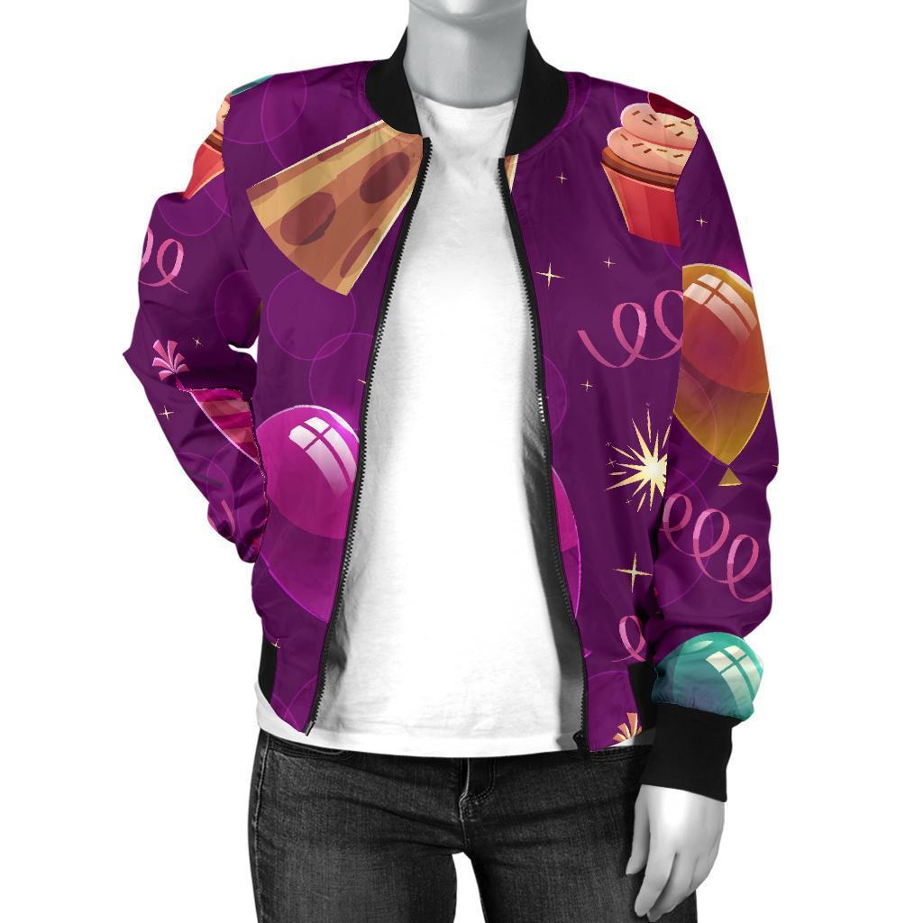 Pattern Print Birthday Women Casual Bomber Jacket-grizzshop