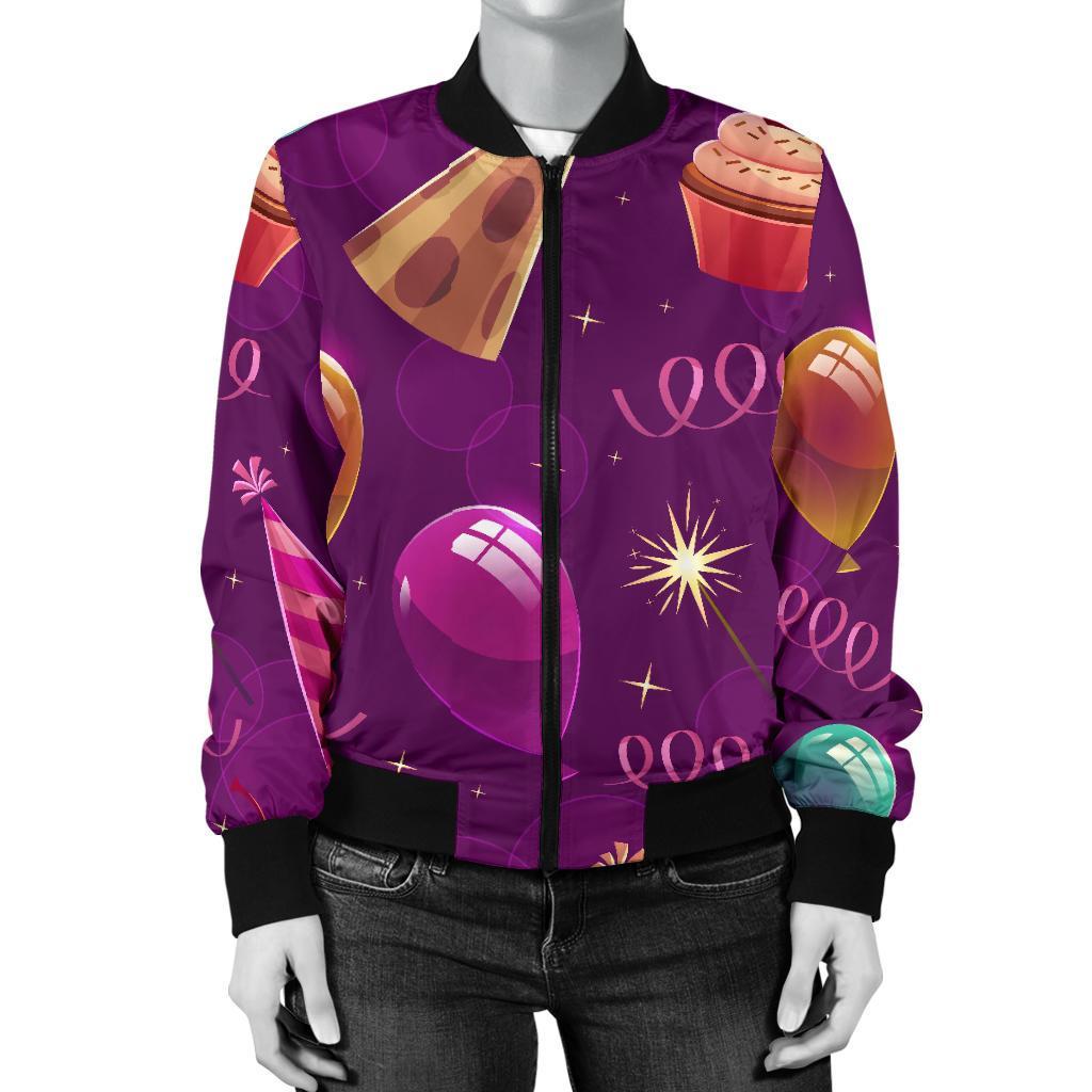 Pattern Print Birthday Women Casual Bomber Jacket-grizzshop