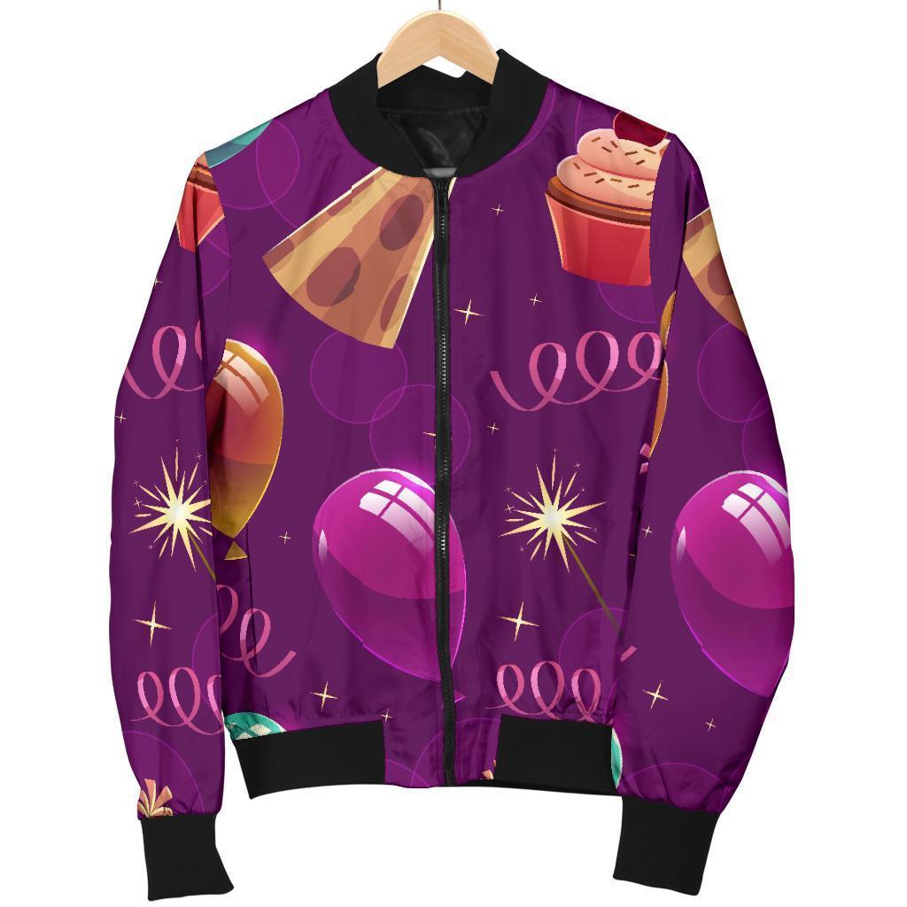 Pattern Print Birthday Women Casual Bomber Jacket-grizzshop