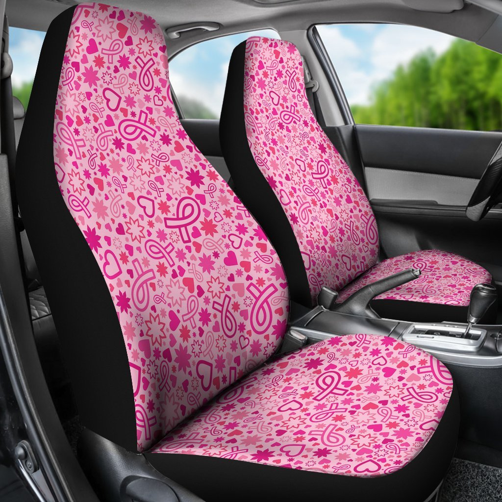 Pattern Print Breast Cancer Awareness Pink Ribbon Universal Fit Car Seat Cover-grizzshop