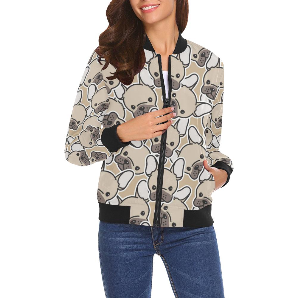 Pattern Print Bulldog Women Casual Bomber Jacket-grizzshop