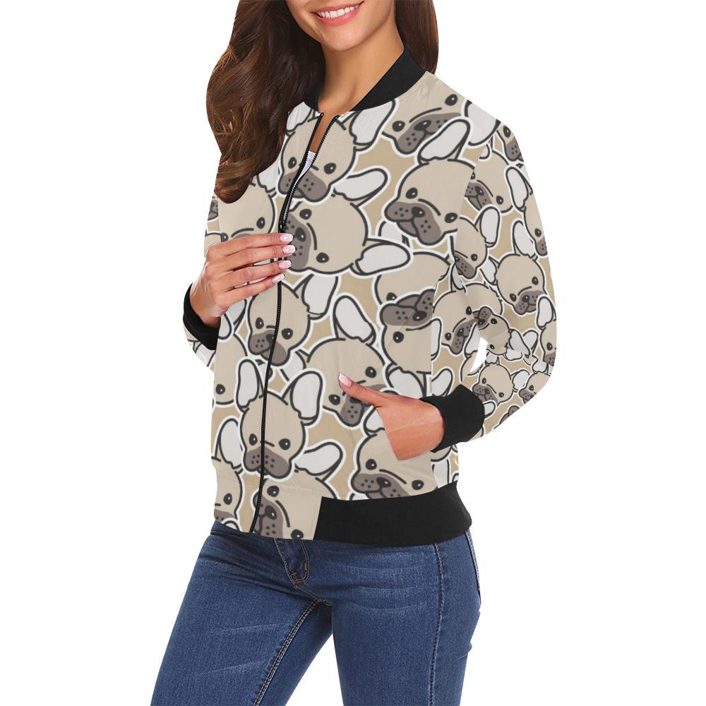 Pattern Print Bulldog Women Casual Bomber Jacket-grizzshop