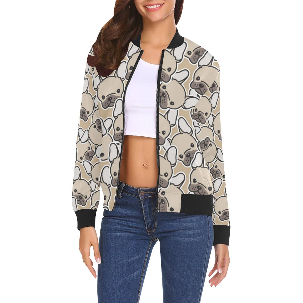 Pattern Print Bulldog Women Casual Bomber Jacket-grizzshop
