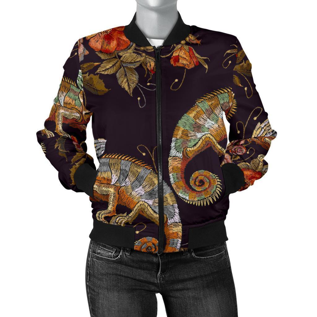 Pattern Print Chameleon Women Casual Bomber Jacket-grizzshop