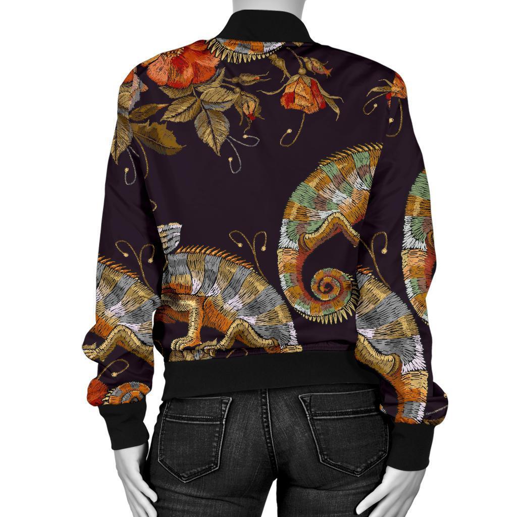 Pattern Print Chameleon Women Casual Bomber Jacket-grizzshop