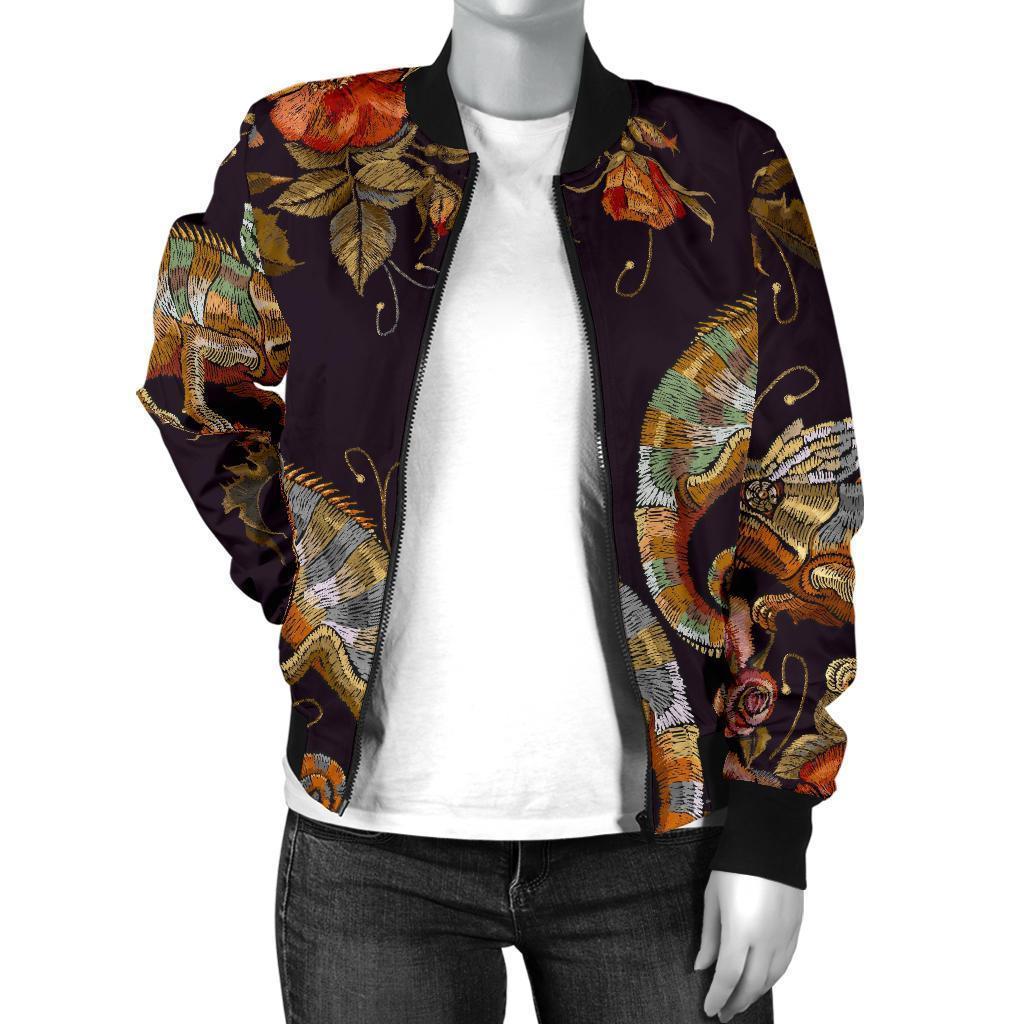 Pattern Print Chameleon Women Casual Bomber Jacket-grizzshop