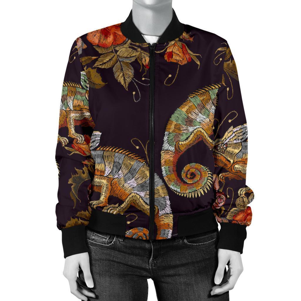Pattern Print Chameleon Women Casual Bomber Jacket-grizzshop