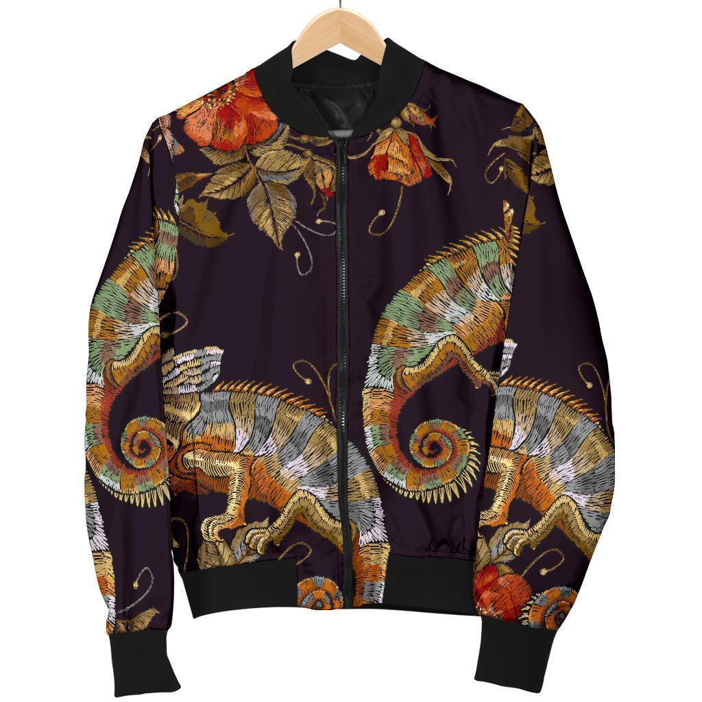 Pattern Print Chameleon Women Casual Bomber Jacket-grizzshop