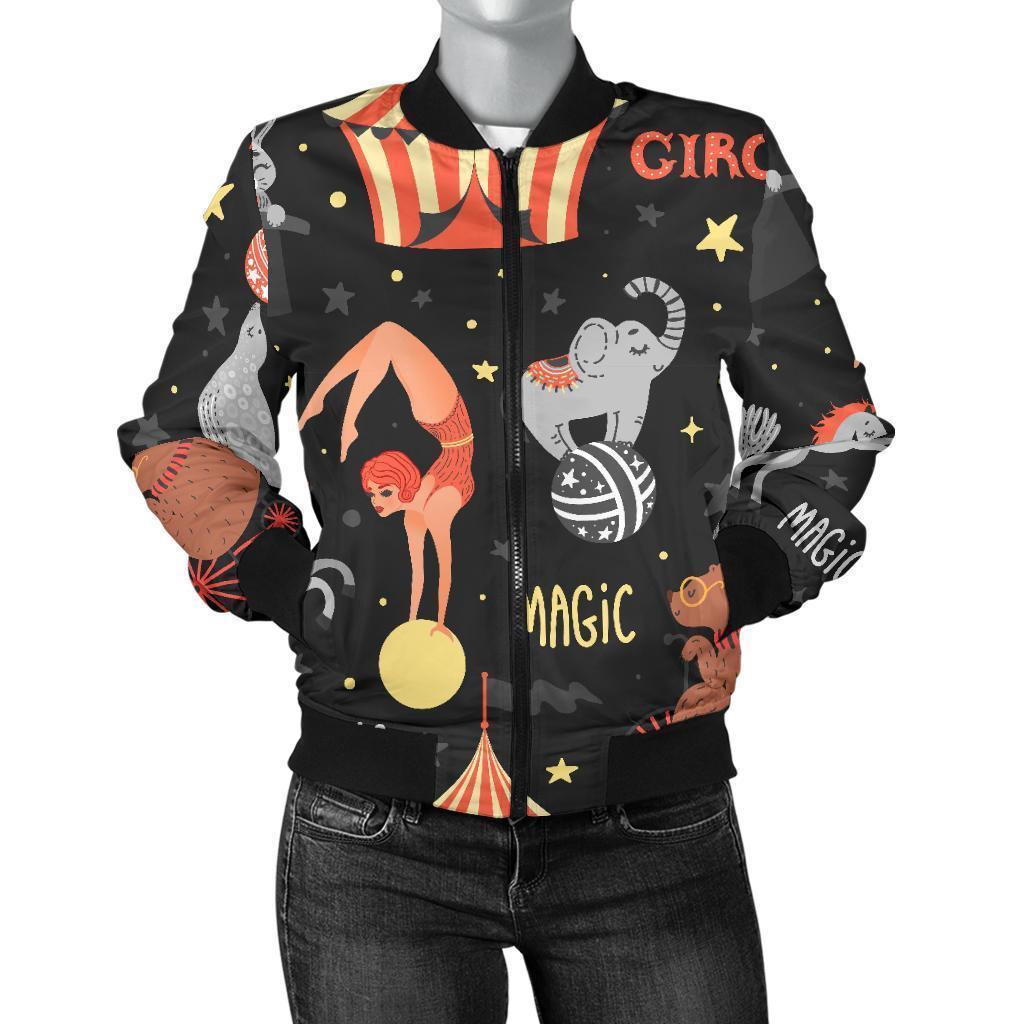 Pattern Print Circus Women Casual Bomber Jacket-grizzshop