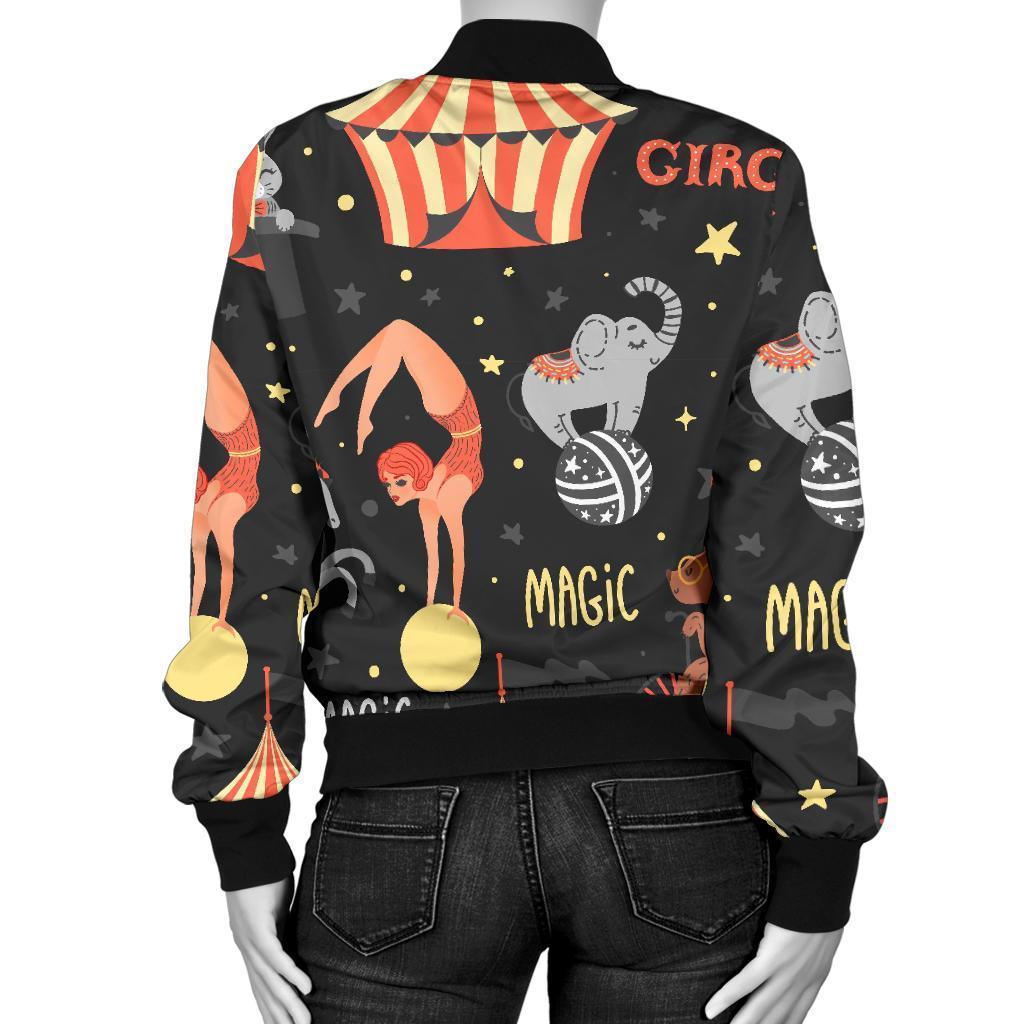 Pattern Print Circus Women Casual Bomber Jacket-grizzshop