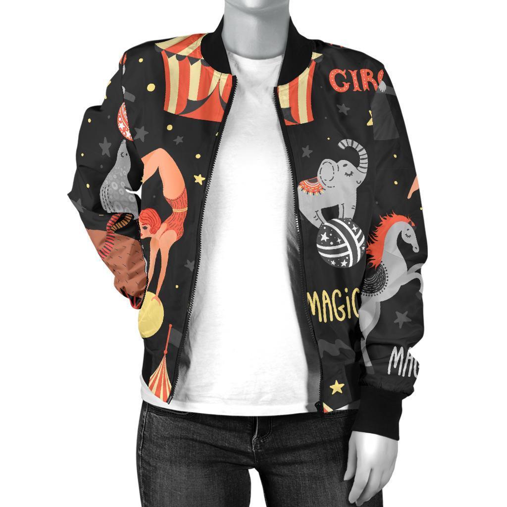 Pattern Print Circus Women Casual Bomber Jacket-grizzshop