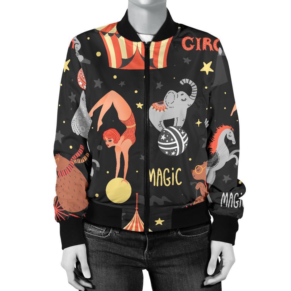 Pattern Print Circus Women Casual Bomber Jacket-grizzshop