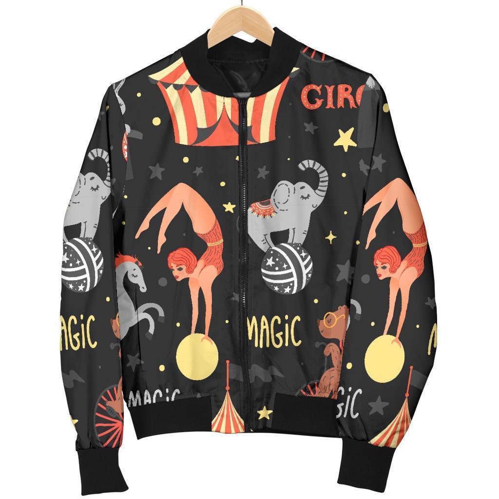 Pattern Print Circus Women Casual Bomber Jacket-grizzshop