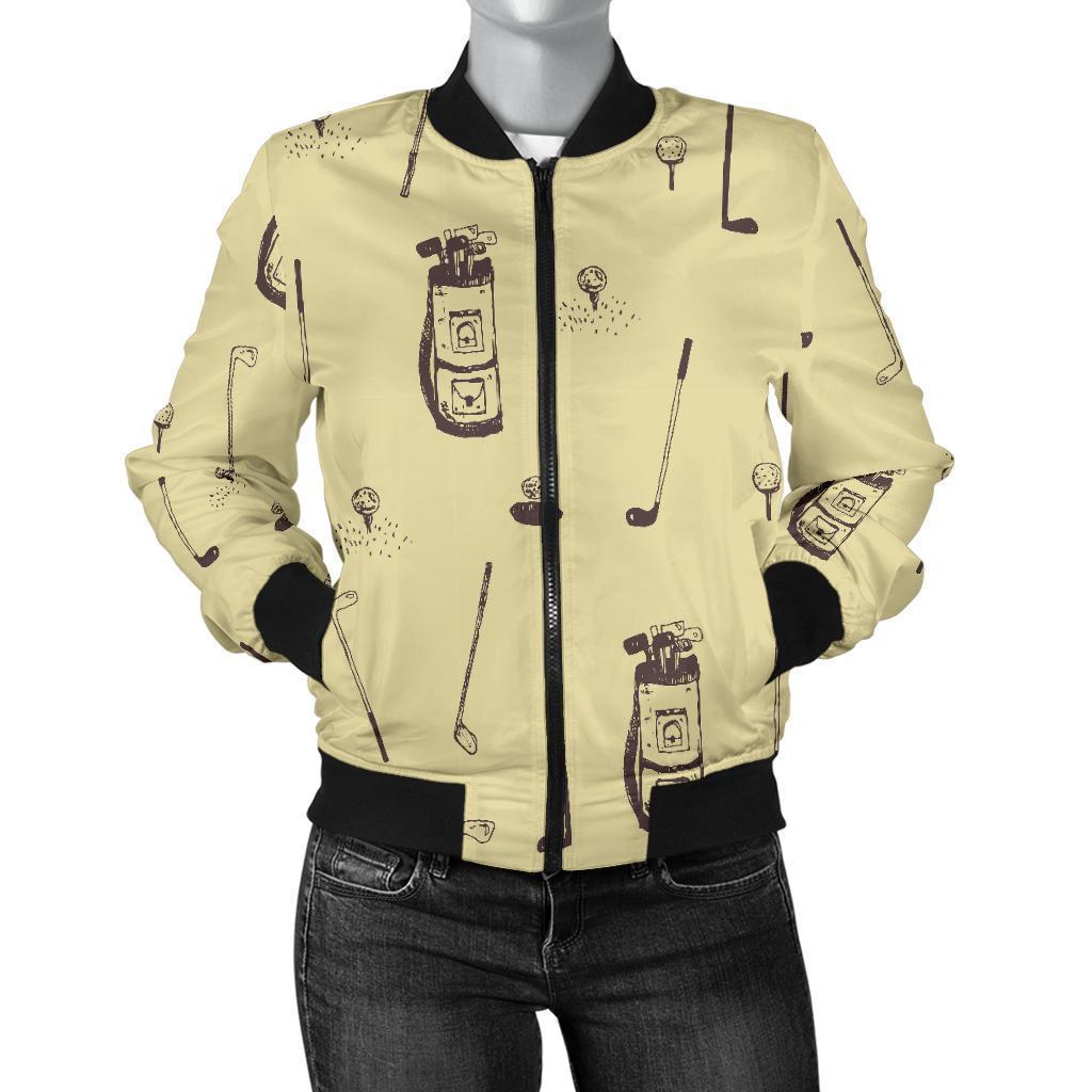 Pattern Print Golf Women Casual Bomber Jacket-grizzshop