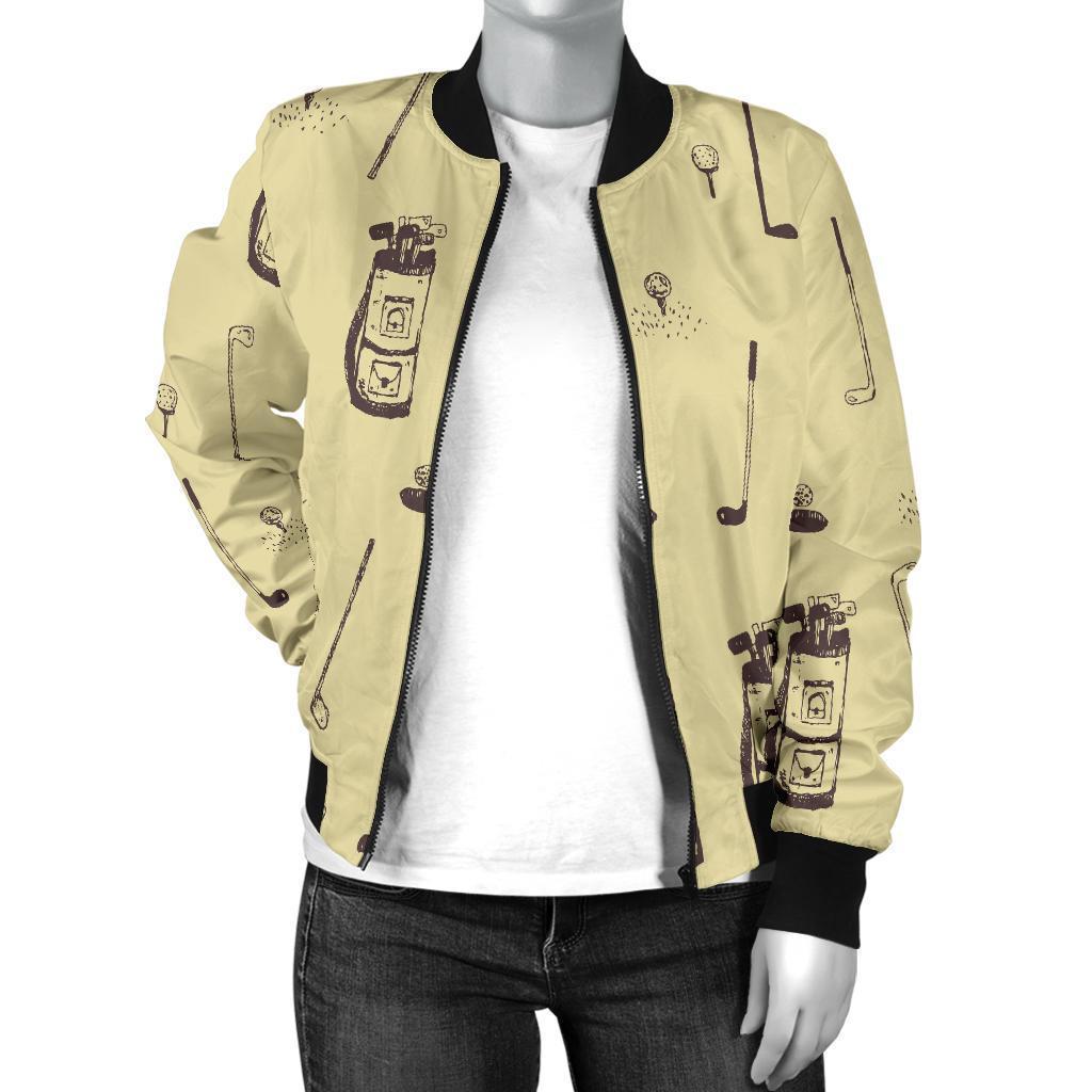 Pattern Print Golf Women Casual Bomber Jacket-grizzshop