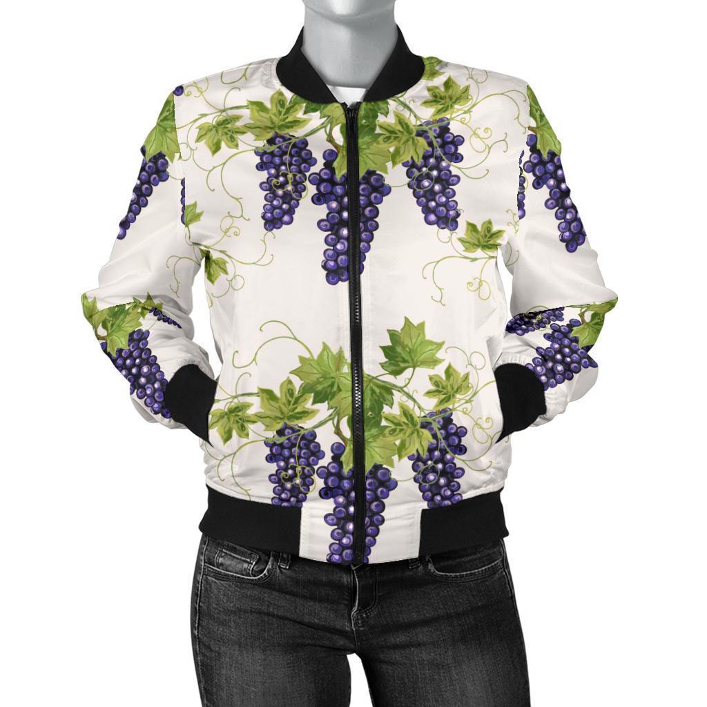 Pattern Print Grape Wine Women Casual Bomber Jacket-grizzshop