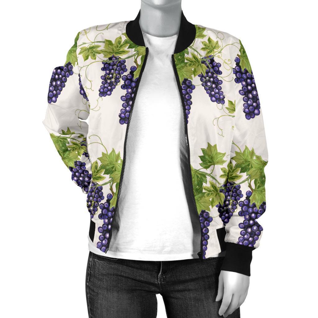 Pattern Print Grape Wine Women Casual Bomber Jacket-grizzshop