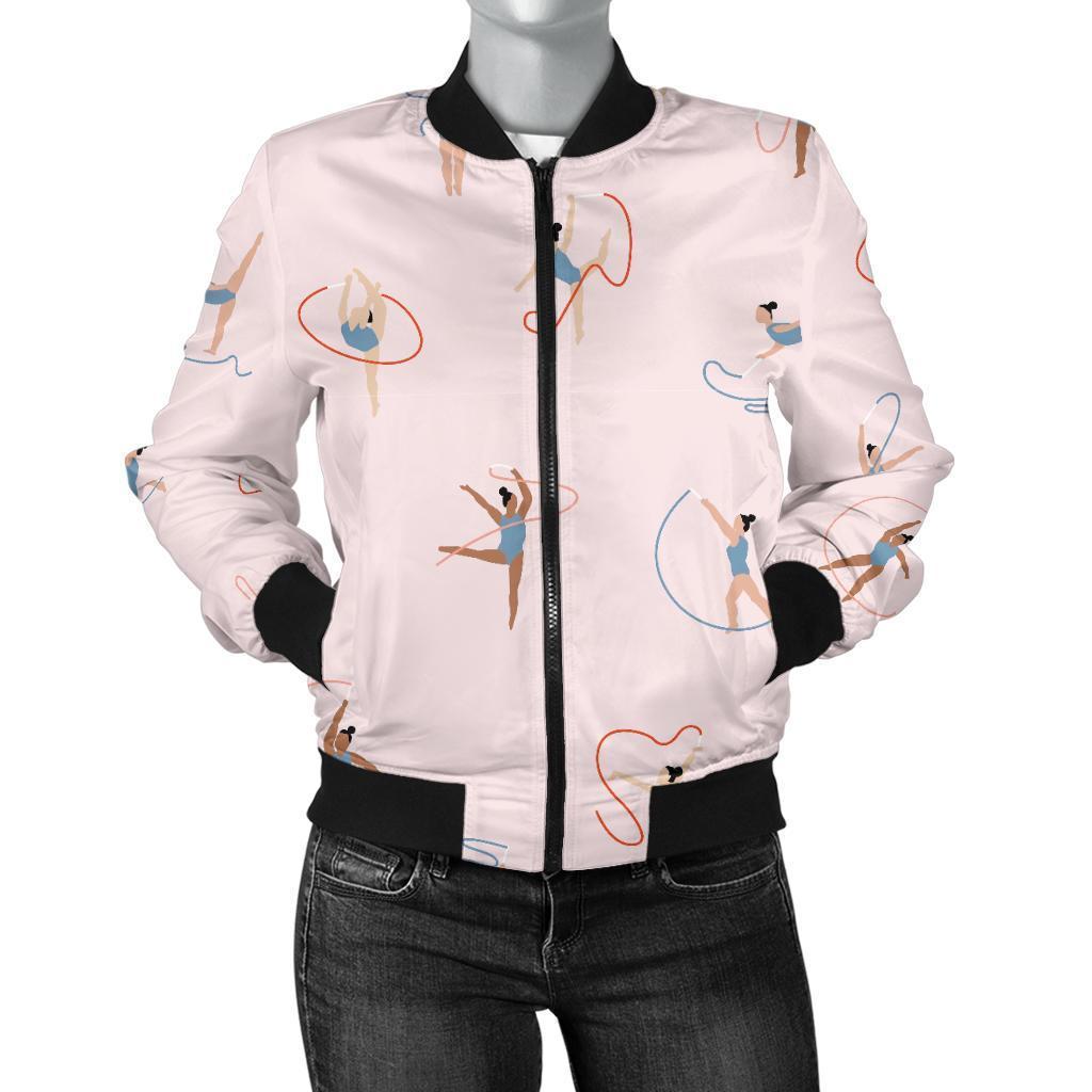 Pattern Print Gymnastics Women Casual Bomber Jacket-grizzshop