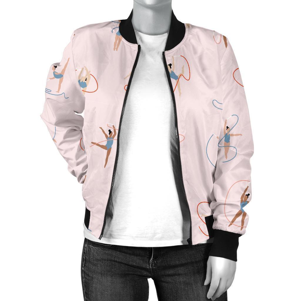 Pattern Print Gymnastics Women Casual Bomber Jacket-grizzshop