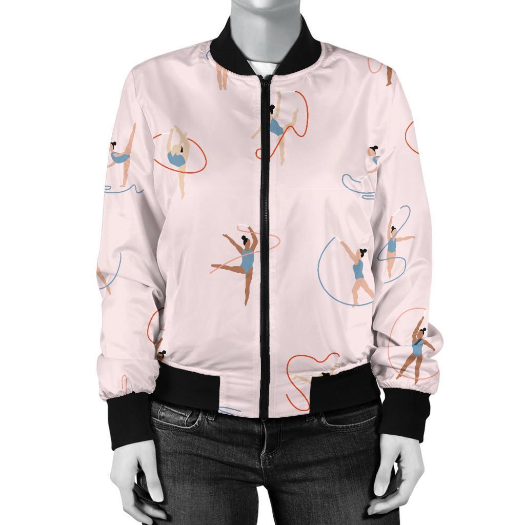 Pattern Print Gymnastics Women Casual Bomber Jacket-grizzshop